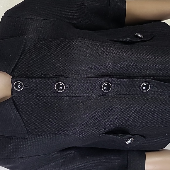 Jacket Size 6P Black Linen Rayon 3/4 Sleeve Classic Preppy Style Office Career - Picture 4 of 7